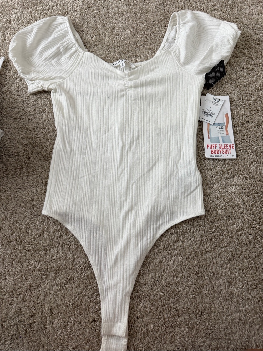 Celebrity Pink White Puff Sleeve Bodysuit